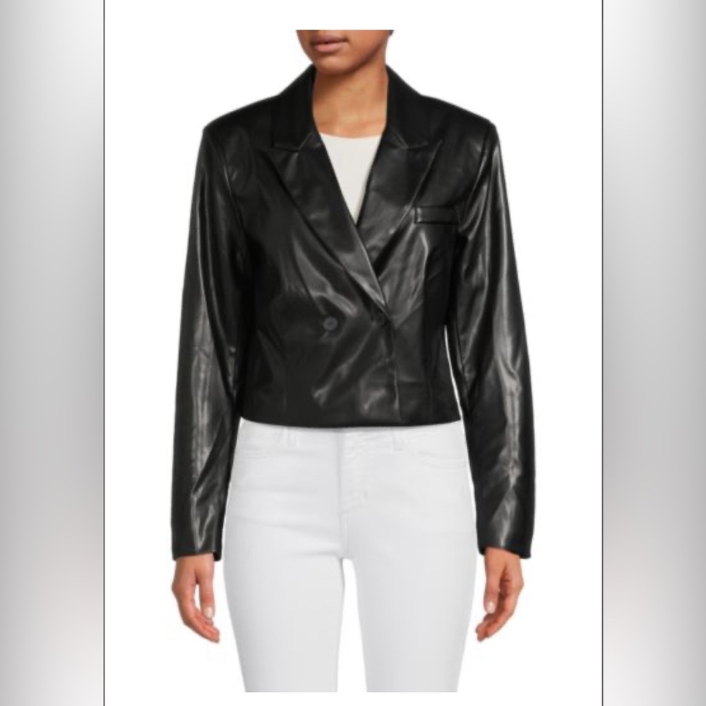 NWT AREA STARS BLACK VEGAN LEATHER BLAZER JACKET SIZE SMALL